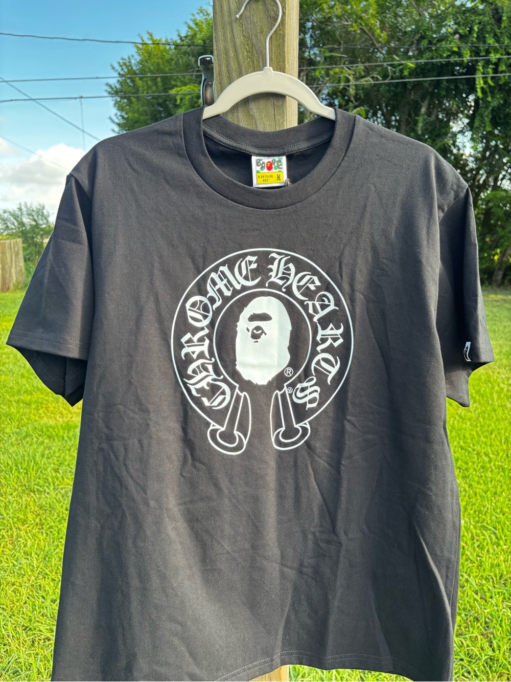 Chrome Hearts x Bape Black Tee with White Graphic Logo